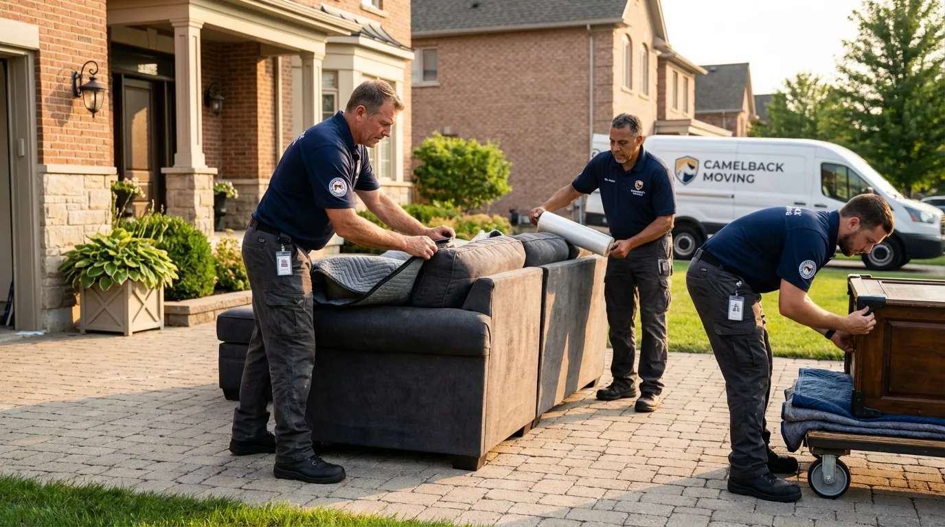 Large estate moving crew wrapping furniture in Clemson, SC